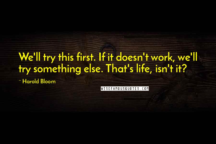 Harold Bloom Quotes: We'll try this first. If it doesn't work, we'll try something else. That's life, isn't it?