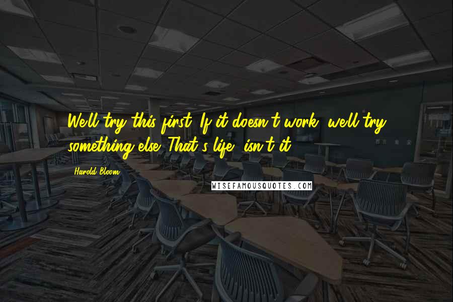 Harold Bloom Quotes: We'll try this first. If it doesn't work, we'll try something else. That's life, isn't it?