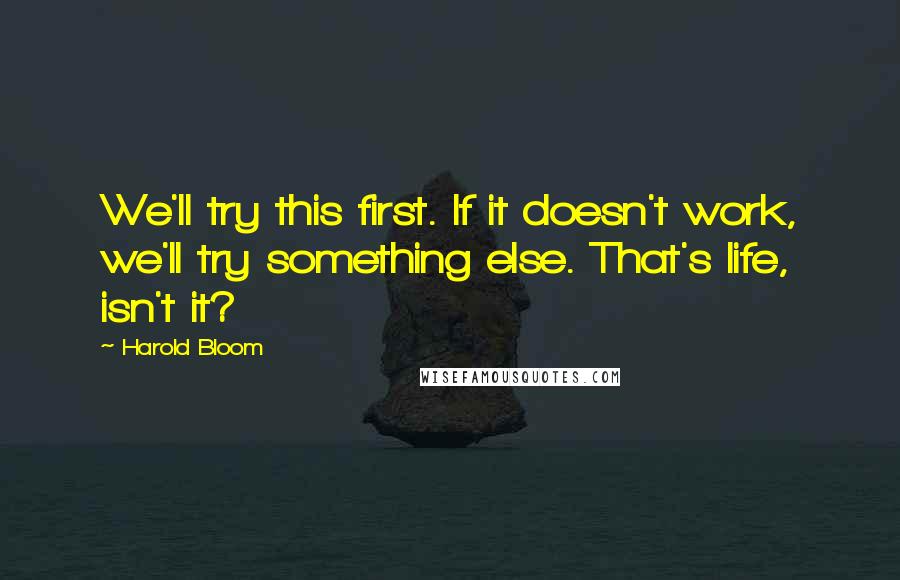 Harold Bloom Quotes: We'll try this first. If it doesn't work, we'll try something else. That's life, isn't it?