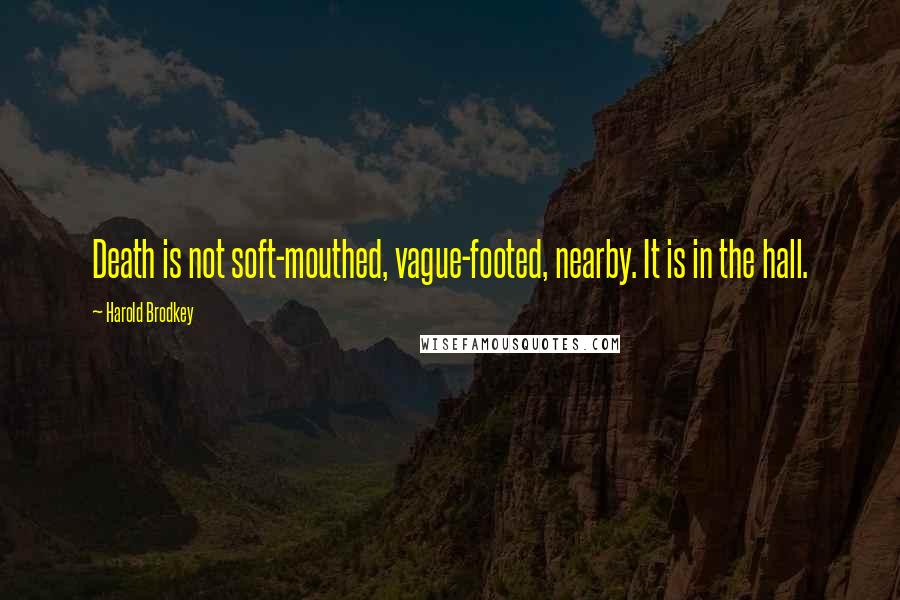 Harold Brodkey Quotes: Death is not soft-mouthed, vague-footed, nearby. It is in the hall.