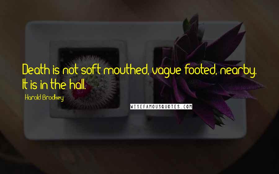 Harold Brodkey Quotes: Death is not soft-mouthed, vague-footed, nearby. It is in the hall.