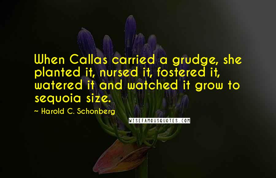 Harold C. Schonberg Quotes: When Callas carried a grudge, she planted it, nursed it, fostered it, watered it and watched it grow to sequoia size.