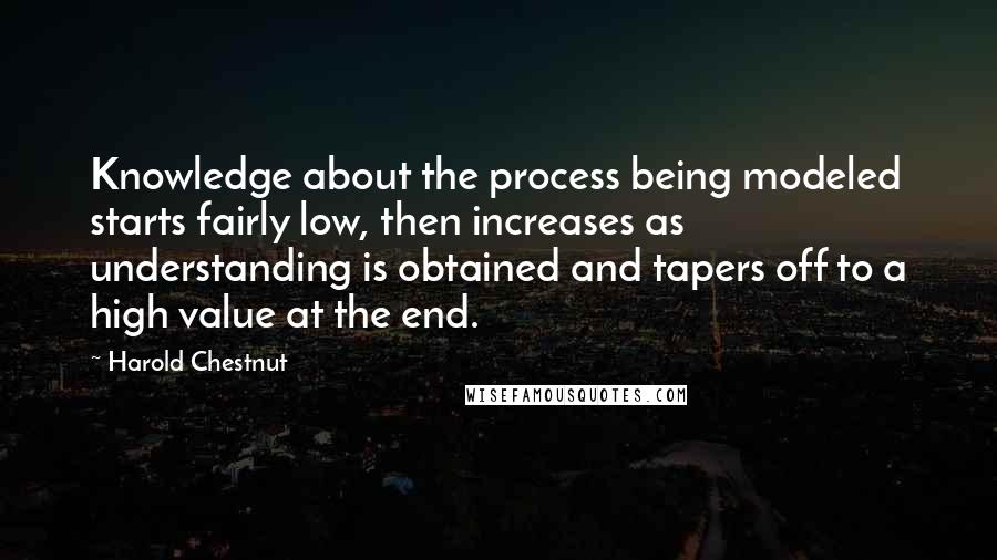 Harold Chestnut Quotes: Knowledge about the process being modeled starts fairly low, then increases as understanding is obtained and tapers off to a high value at the end.