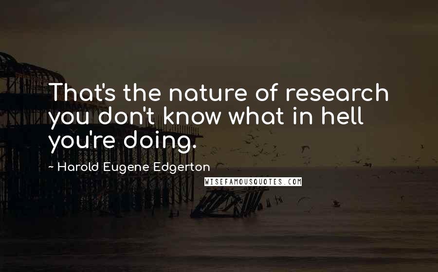 Harold Eugene Edgerton Quotes: That's the nature of research you don't know what in hell you're doing.