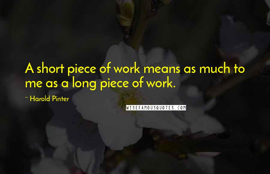 Harold Pinter Quotes: A short piece of work means as much to me as a long piece of work.