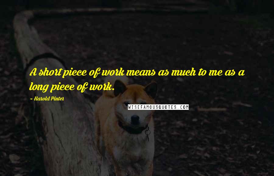 Harold Pinter Quotes: A short piece of work means as much to me as a long piece of work.