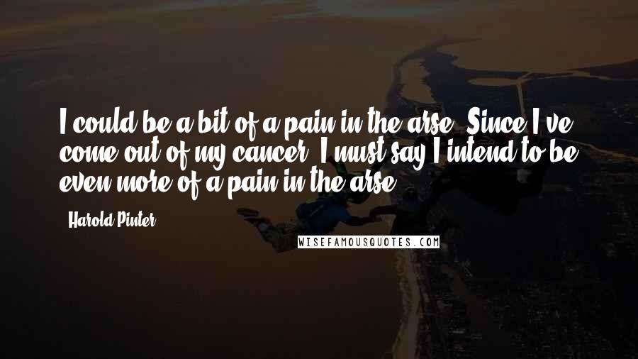 Harold Pinter Quotes: I could be a bit of a pain in the arse. Since I've come out of my cancer, I must say I intend to be even more of a pain in the arse.