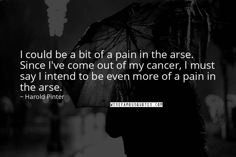 Harold Pinter Quotes: I could be a bit of a pain in the arse. Since I've come out of my cancer, I must say I intend to be even more of a pain in the arse.