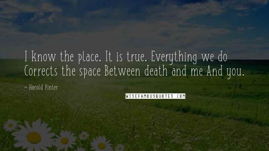 Harold Pinter Quotes: I know the place. It is true. Everything we do Corrects the space Between death and me And you.