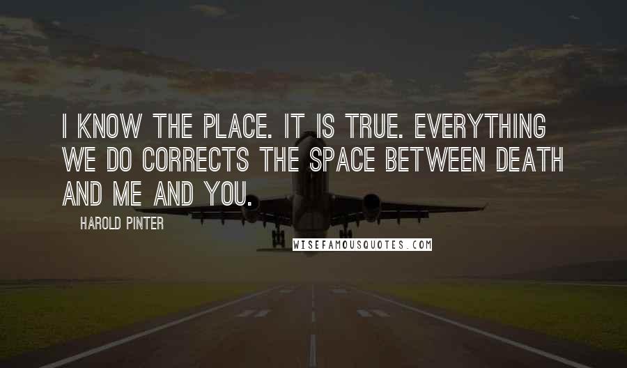 Harold Pinter Quotes: I know the place. It is true. Everything we do Corrects the space Between death and me And you.