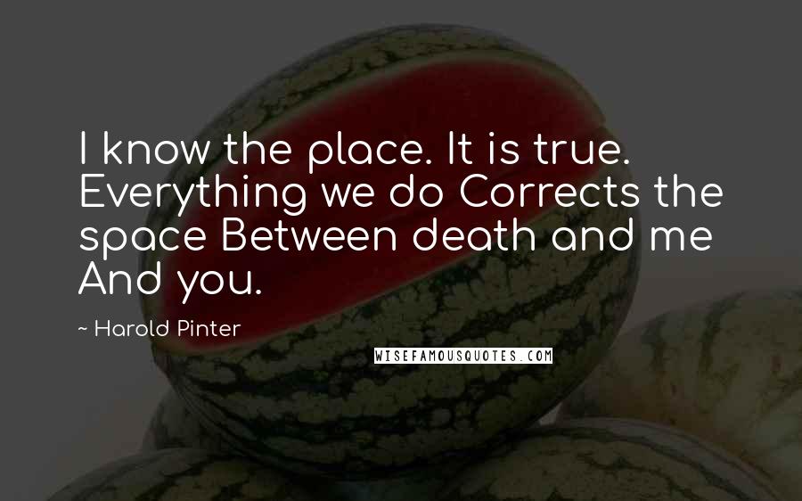 Harold Pinter Quotes: I know the place. It is true. Everything we do Corrects the space Between death and me And you.