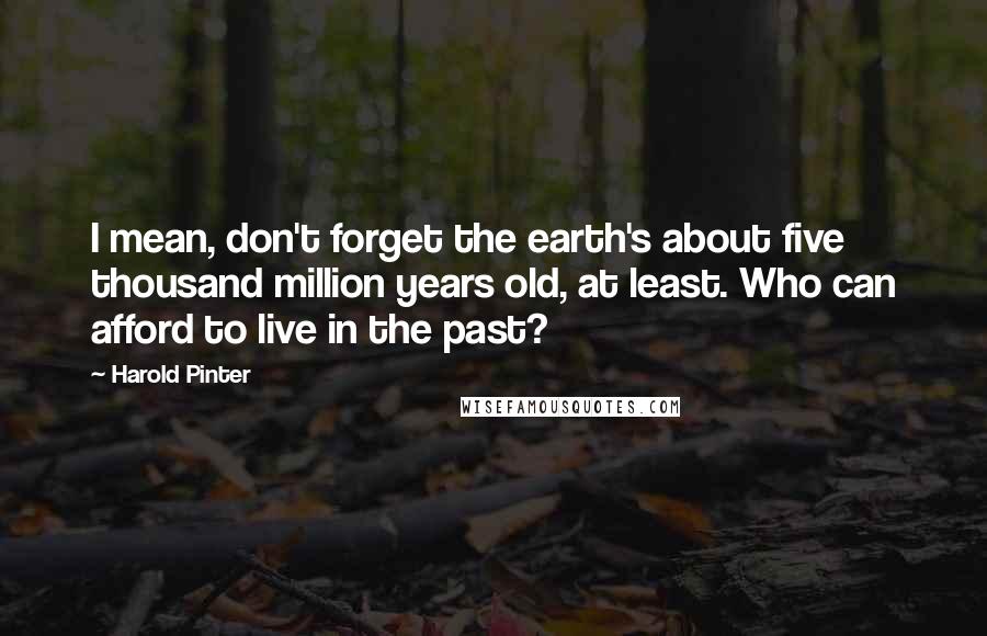 Harold Pinter Quotes: I mean, don't forget the earth's about five thousand million years old, at least. Who can afford to live in the past?