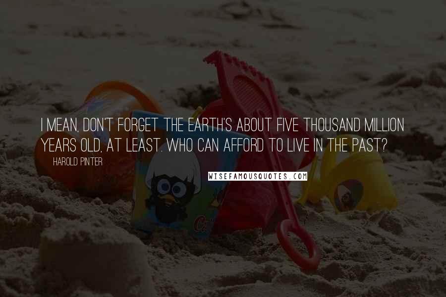 Harold Pinter Quotes: I mean, don't forget the earth's about five thousand million years old, at least. Who can afford to live in the past?