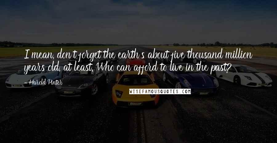 Harold Pinter Quotes: I mean, don't forget the earth's about five thousand million years old, at least. Who can afford to live in the past?