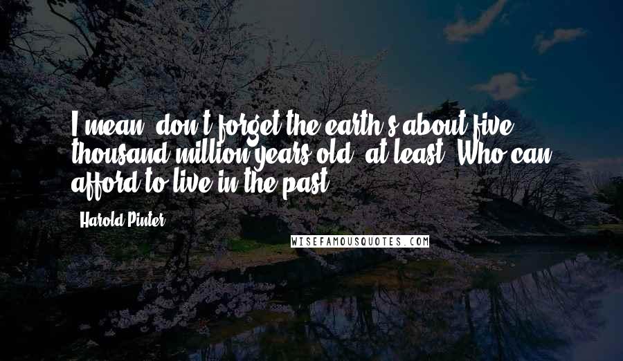 Harold Pinter Quotes: I mean, don't forget the earth's about five thousand million years old, at least. Who can afford to live in the past?