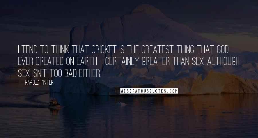 Harold Pinter Quotes: I tend to think that cricket is the greatest thing that God ever created on earth - certainly greater than sex, although sex isn't too bad either.