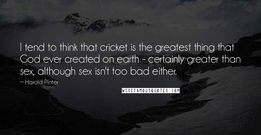 Harold Pinter Quotes: I tend to think that cricket is the greatest thing that God ever created on earth - certainly greater than sex, although sex isn't too bad either.