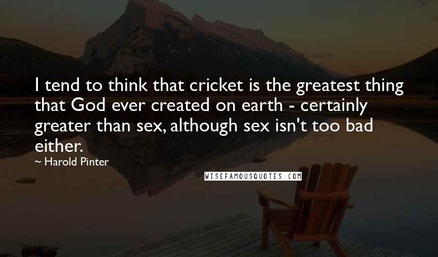 Harold Pinter Quotes: I tend to think that cricket is the greatest thing that God ever created on earth - certainly greater than sex, although sex isn't too bad either.