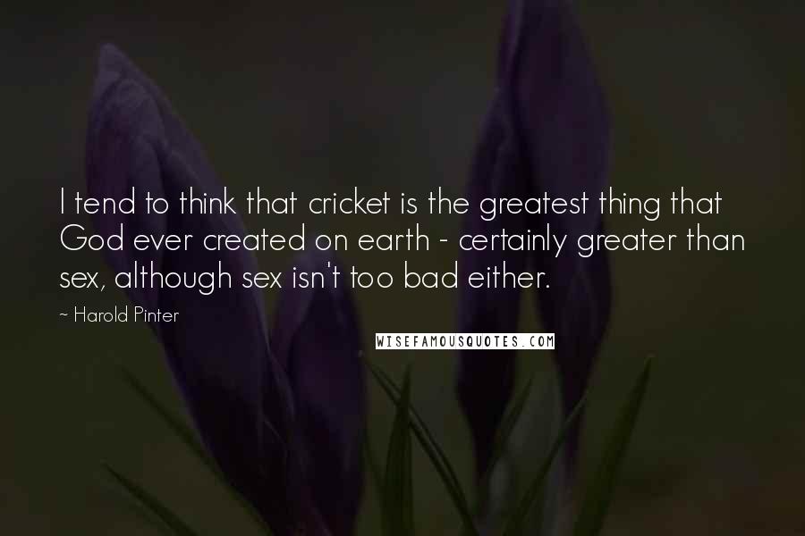 Harold Pinter Quotes: I tend to think that cricket is the greatest thing that God ever created on earth - certainly greater than sex, although sex isn't too bad either.