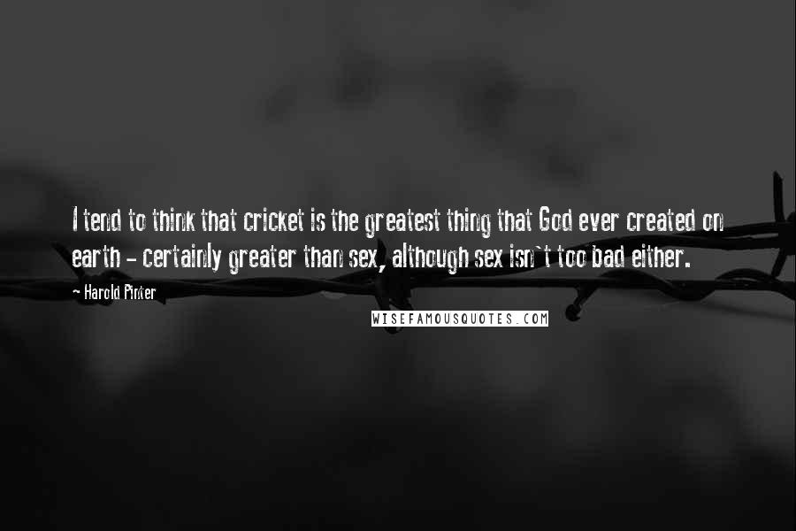 Harold Pinter Quotes: I tend to think that cricket is the greatest thing that God ever created on earth - certainly greater than sex, although sex isn't too bad either.