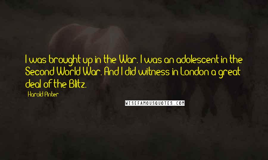 Harold Pinter Quotes: I was brought up in the War. I was an adolescent in the Second World War. And I did witness in London a great deal of the Blitz.