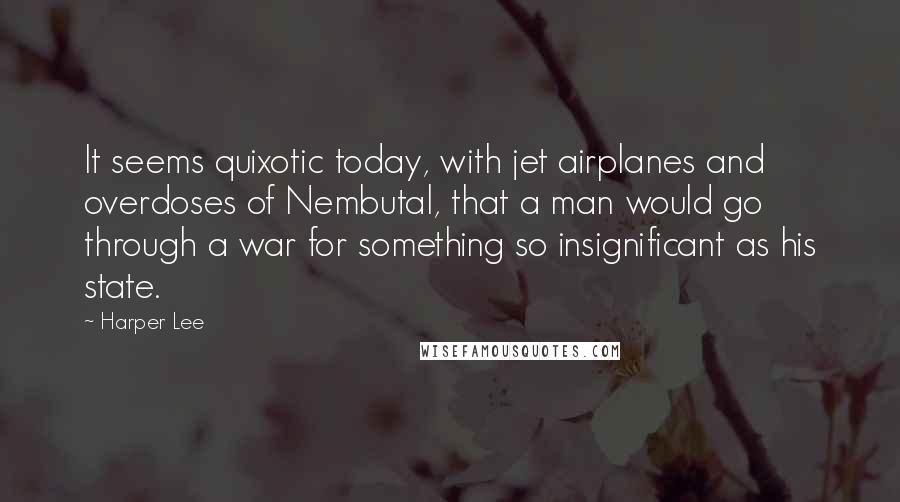 Harper Lee Quotes: It seems quixotic today, with jet airplanes and overdoses of Nembutal, that a man would go through a war for something so insignificant as his state.