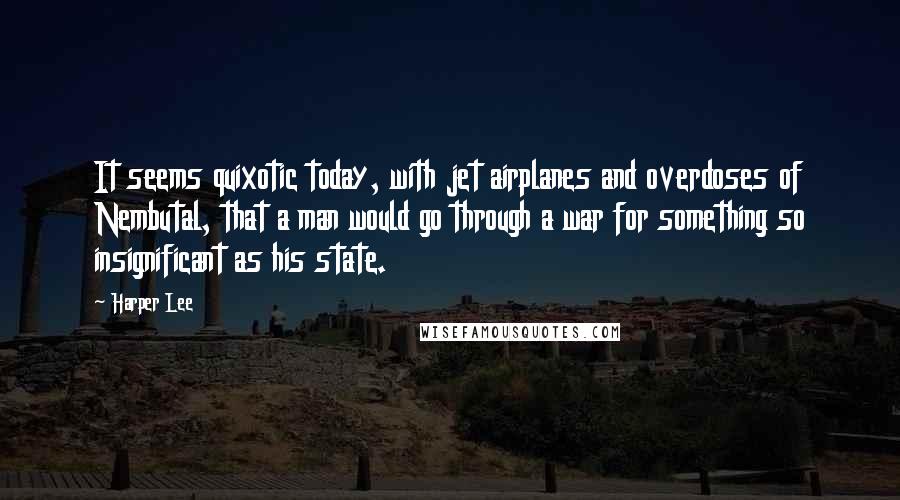 Harper Lee Quotes: It seems quixotic today, with jet airplanes and overdoses of Nembutal, that a man would go through a war for something so insignificant as his state.