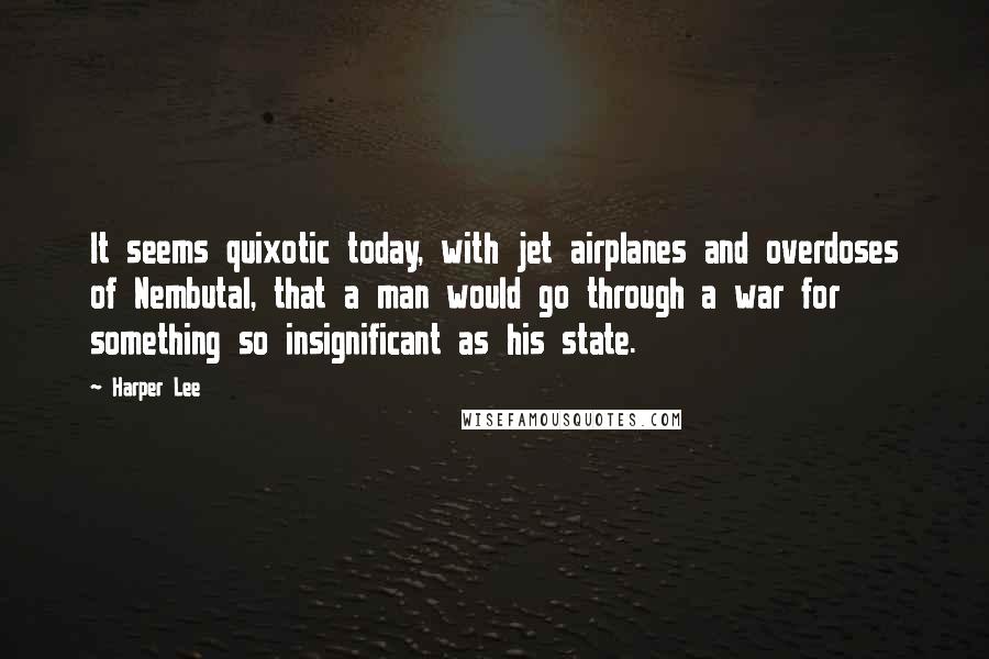 Harper Lee Quotes: It seems quixotic today, with jet airplanes and overdoses of Nembutal, that a man would go through a war for something so insignificant as his state.