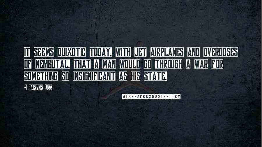 Harper Lee Quotes: It seems quixotic today, with jet airplanes and overdoses of Nembutal, that a man would go through a war for something so insignificant as his state.