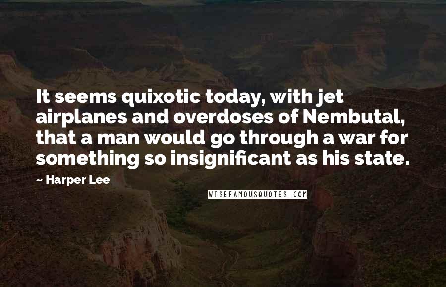 Harper Lee Quotes: It seems quixotic today, with jet airplanes and overdoses of Nembutal, that a man would go through a war for something so insignificant as his state.