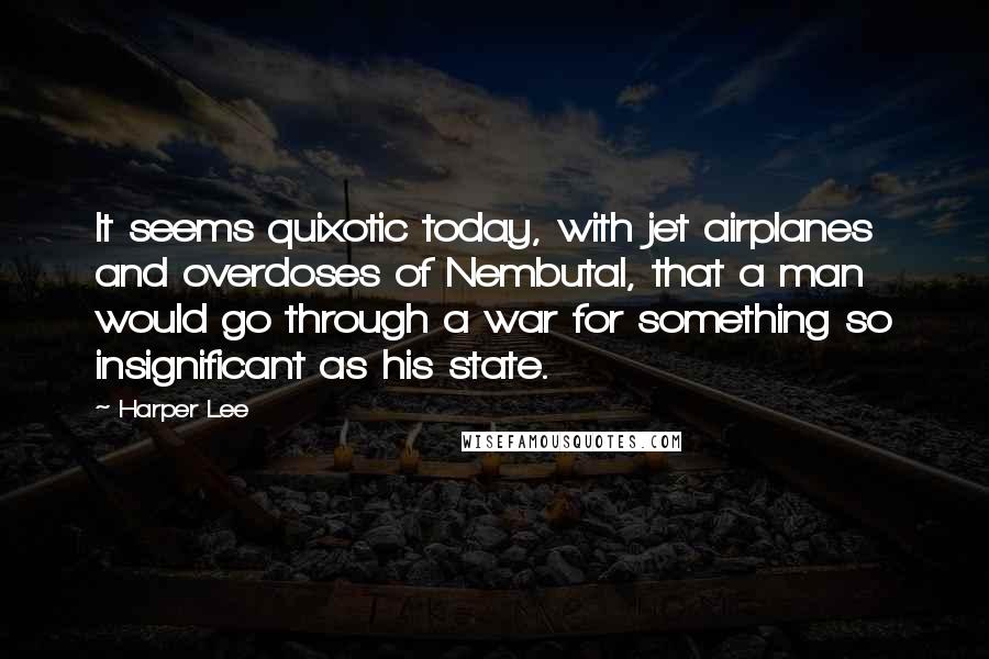 Harper Lee Quotes: It seems quixotic today, with jet airplanes and overdoses of Nembutal, that a man would go through a war for something so insignificant as his state.