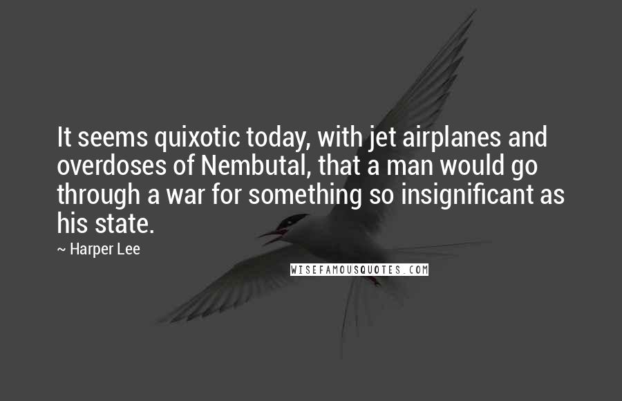 Harper Lee Quotes: It seems quixotic today, with jet airplanes and overdoses of Nembutal, that a man would go through a war for something so insignificant as his state.