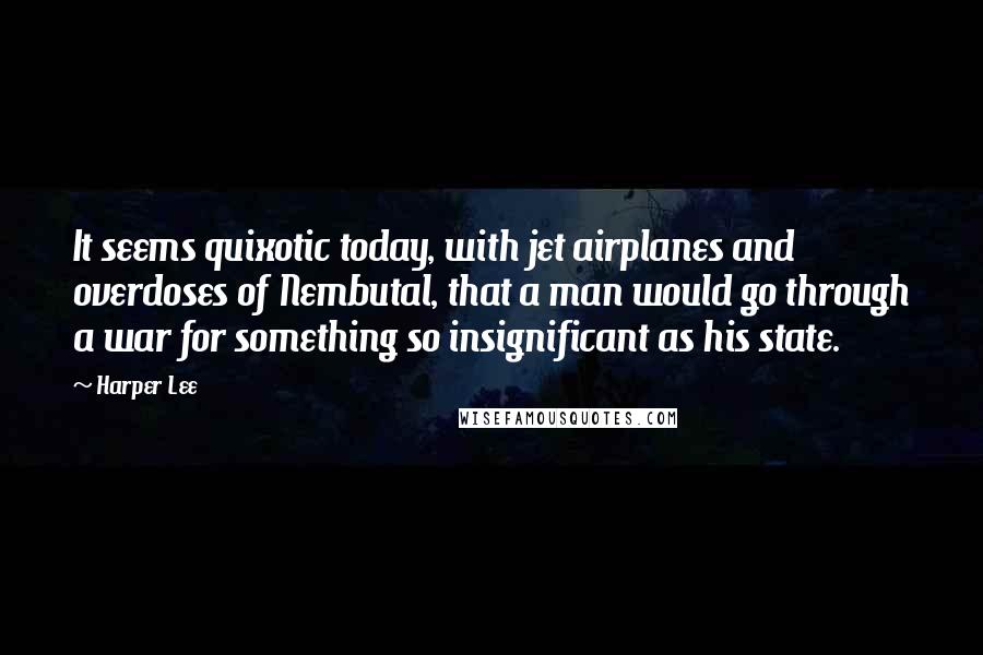 Harper Lee Quotes: It seems quixotic today, with jet airplanes and overdoses of Nembutal, that a man would go through a war for something so insignificant as his state.