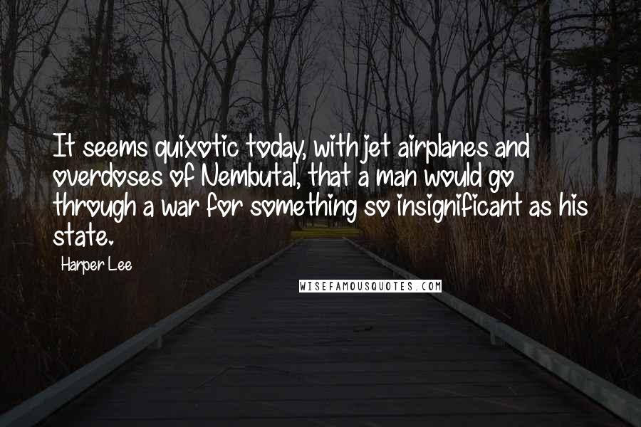 Harper Lee Quotes: It seems quixotic today, with jet airplanes and overdoses of Nembutal, that a man would go through a war for something so insignificant as his state.