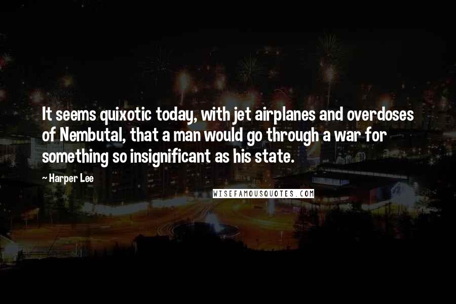 Harper Lee Quotes: It seems quixotic today, with jet airplanes and overdoses of Nembutal, that a man would go through a war for something so insignificant as his state.