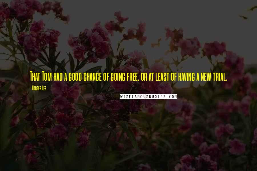 Harper Lee Quotes: That Tom had a good chance of going free, or at least of having a new trial.