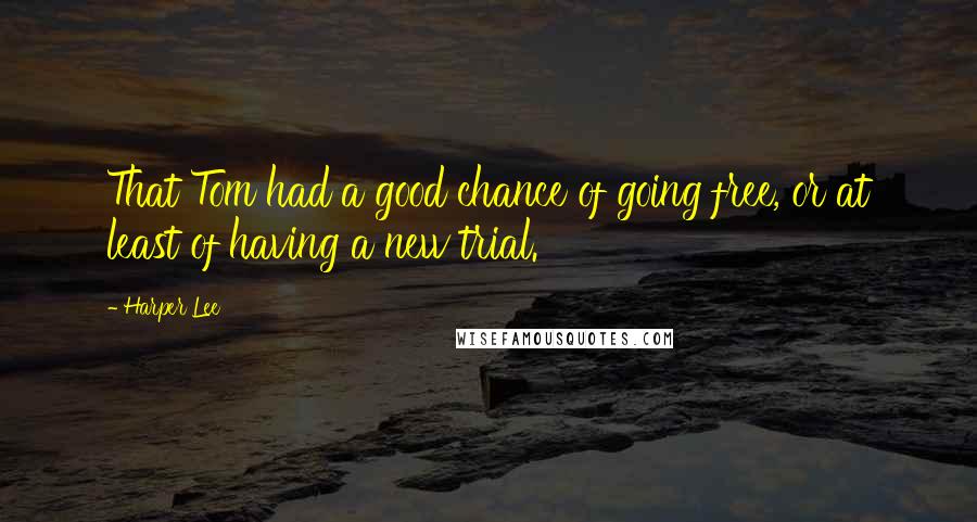 Harper Lee Quotes: That Tom had a good chance of going free, or at least of having a new trial.