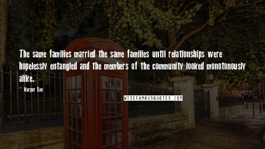 Harper Lee Quotes: The same families married the same families until relationships were hopelessly entangled and the members of the community looked monotonously alike.