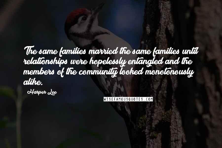 Harper Lee Quotes: The same families married the same families until relationships were hopelessly entangled and the members of the community looked monotonously alike.