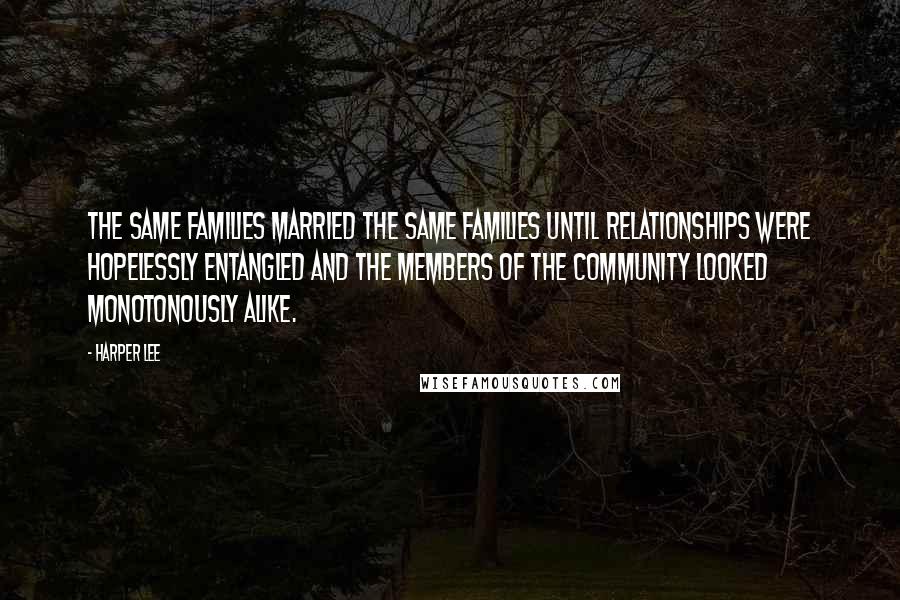 Harper Lee Quotes: The same families married the same families until relationships were hopelessly entangled and the members of the community looked monotonously alike.