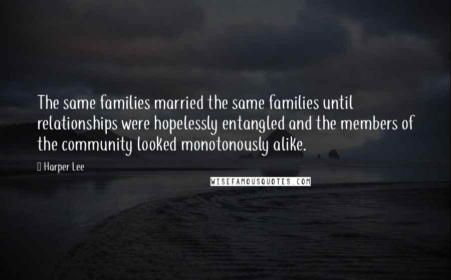 Harper Lee Quotes: The same families married the same families until relationships were hopelessly entangled and the members of the community looked monotonously alike.