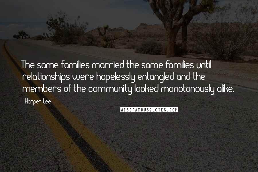 Harper Lee Quotes: The same families married the same families until relationships were hopelessly entangled and the members of the community looked monotonously alike.