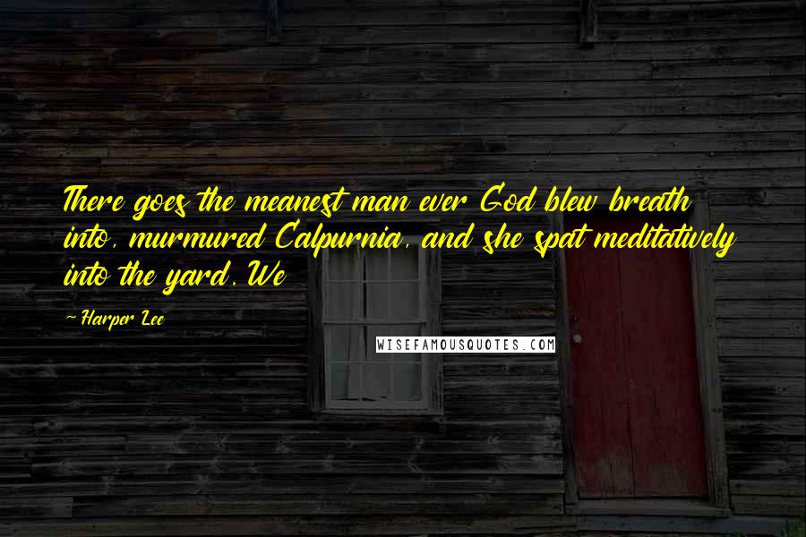 Harper Lee Quotes: There goes the meanest man ever God blew breath into, murmured Calpurnia, and she spat meditatively into the yard. We