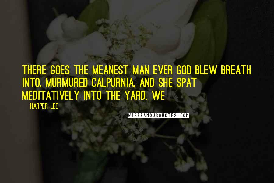 Harper Lee Quotes: There goes the meanest man ever God blew breath into, murmured Calpurnia, and she spat meditatively into the yard. We