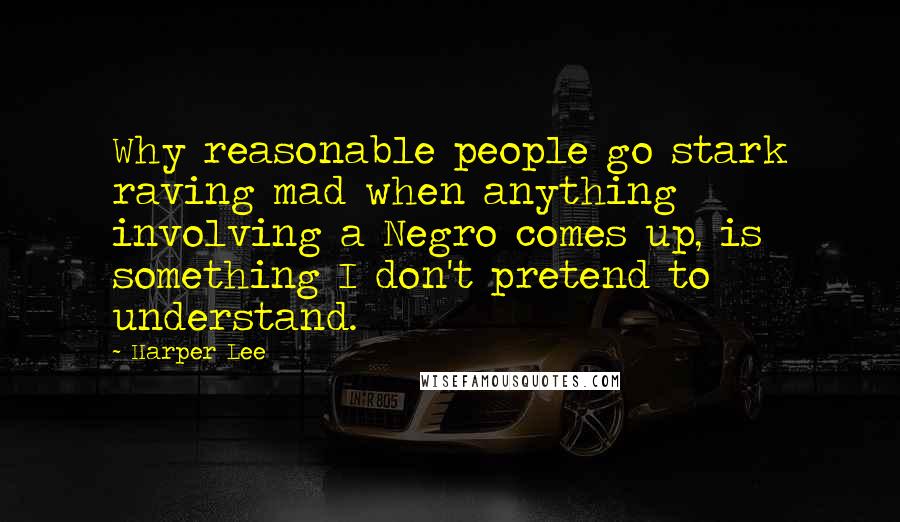 Harper Lee Quotes: Why reasonable people go stark raving mad when anything involving a Negro comes up, is something I don't pretend to understand.