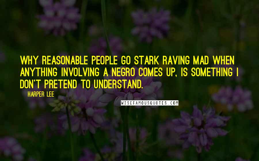 Harper Lee Quotes: Why reasonable people go stark raving mad when anything involving a Negro comes up, is something I don't pretend to understand.