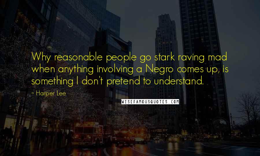 Harper Lee Quotes: Why reasonable people go stark raving mad when anything involving a Negro comes up, is something I don't pretend to understand.