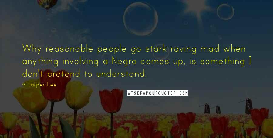 Harper Lee Quotes: Why reasonable people go stark raving mad when anything involving a Negro comes up, is something I don't pretend to understand.