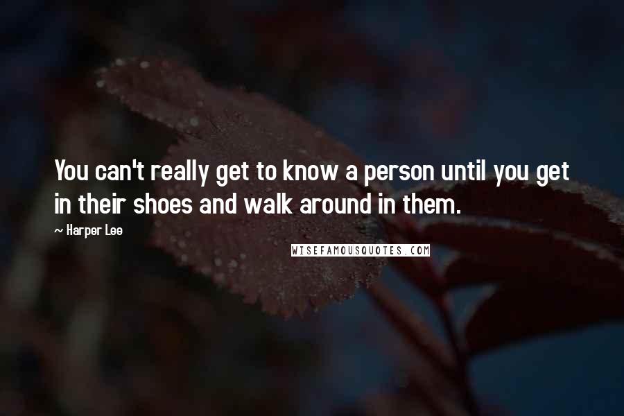 Harper Lee Quotes: You can't really get to know a person until you get in their shoes and walk around in them.