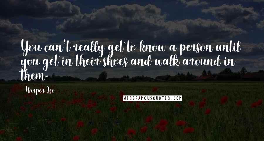 Harper Lee Quotes: You can't really get to know a person until you get in their shoes and walk around in them.